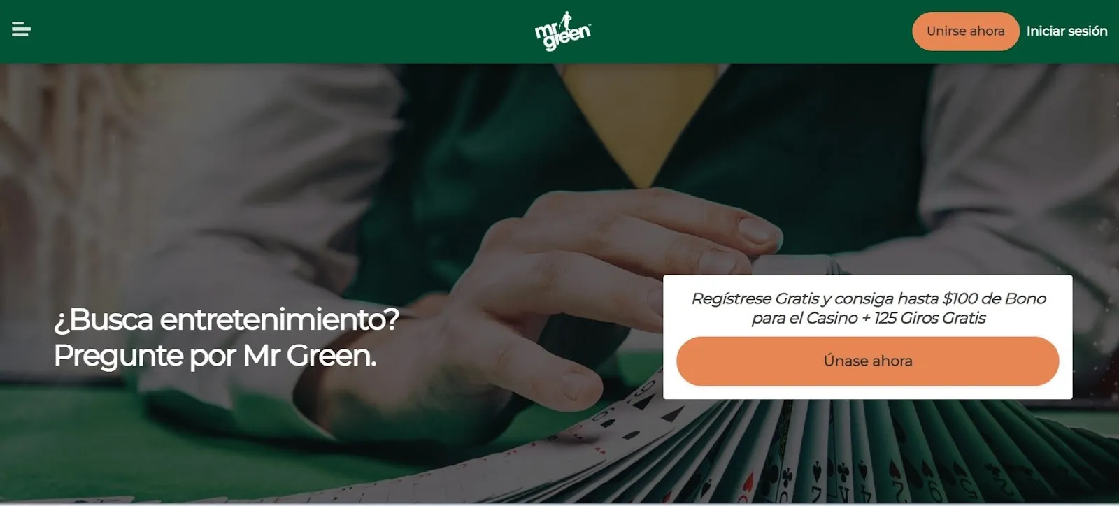 Página de bienvenida del casino MrGrenn Casino online Mr Green