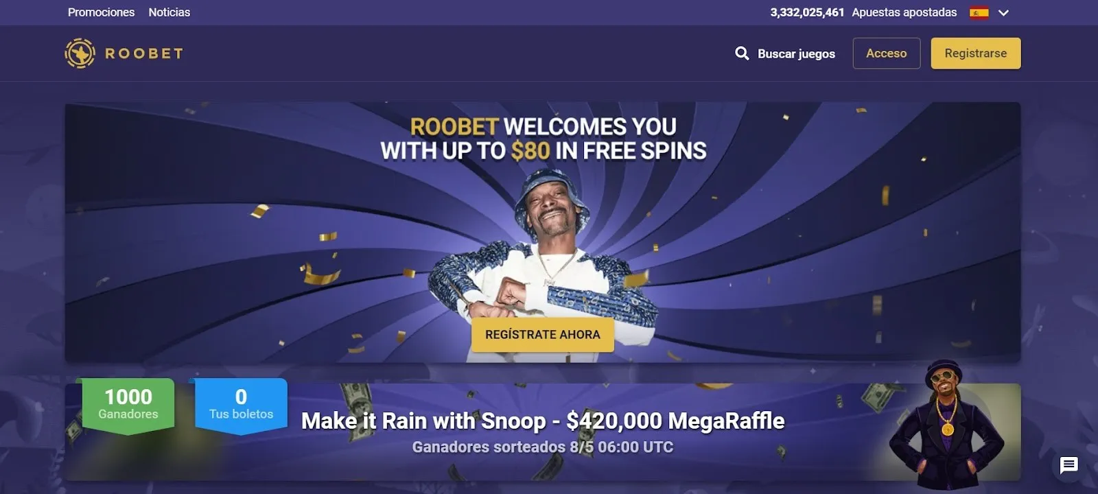 Página de bienvenida al casino Página principal