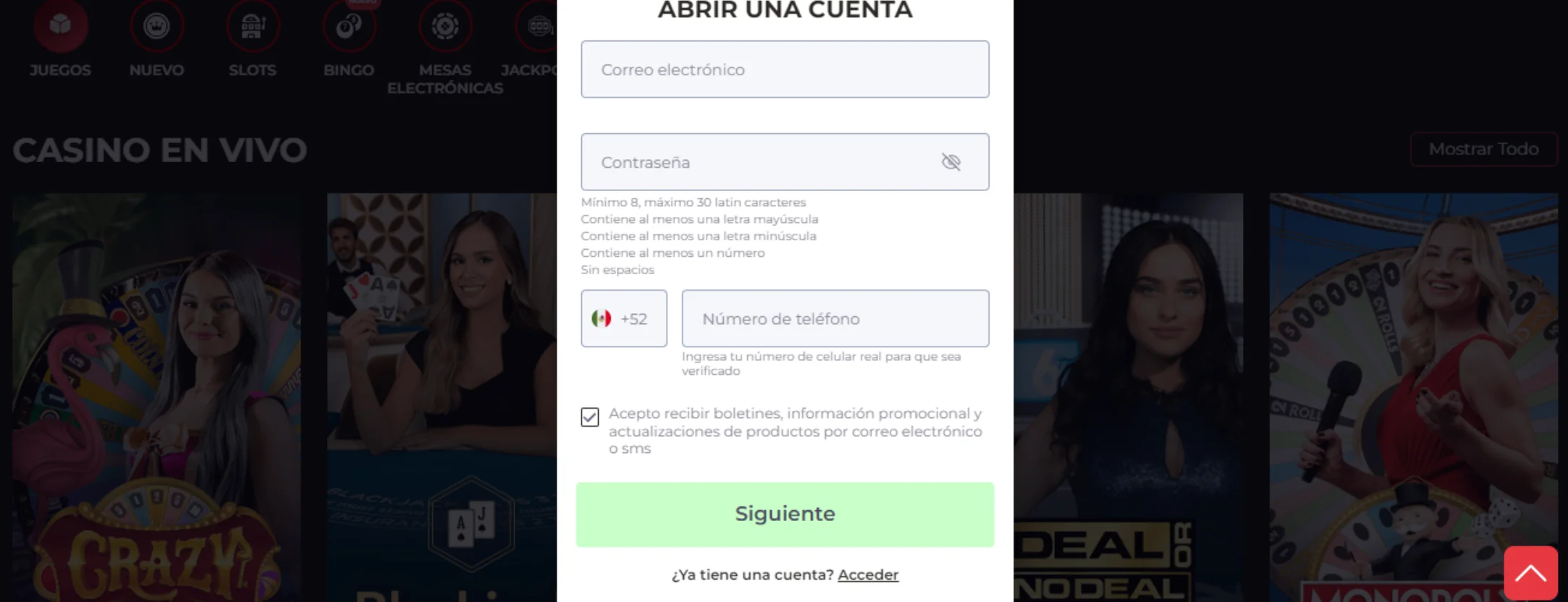 El formulario de registro de Winport Casino RegÃstrate en Winpot