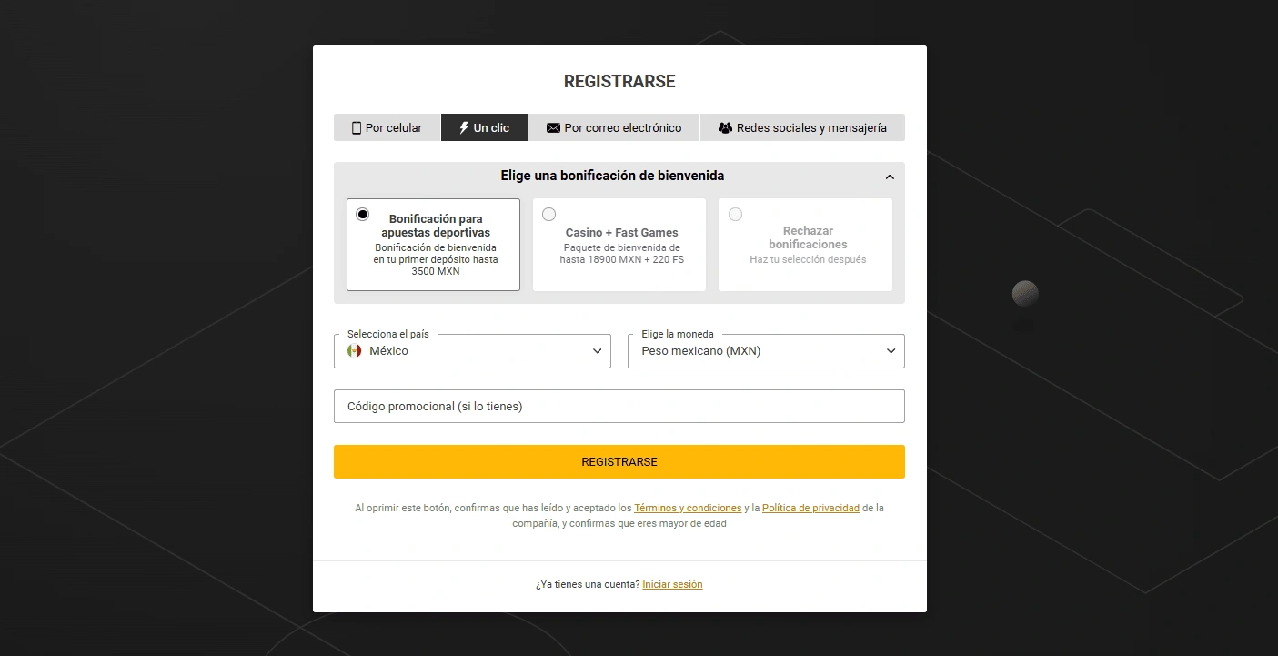 Registro en Melbet casino
